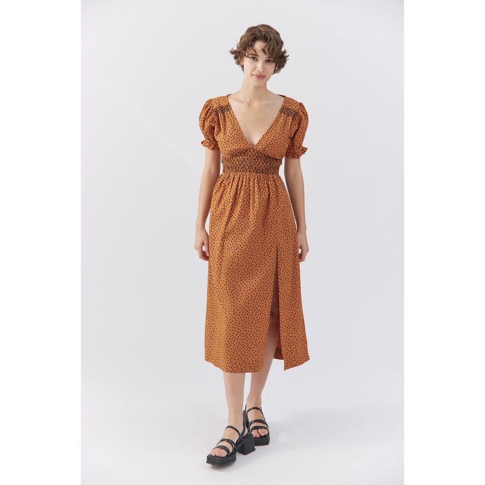 Urban Outfitters Liliana Side Slit Midi Dress Size XS Open Back Ruffled Cotton